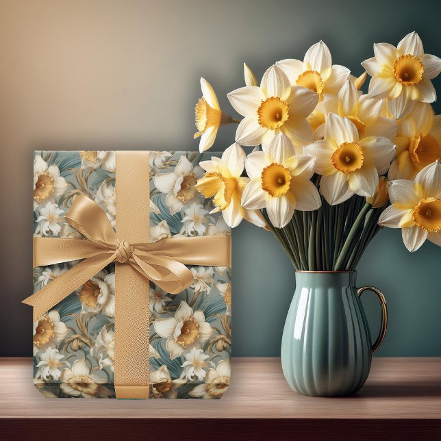 Beautiful Spring Baroque Daffodils Floral Pattern Wrapping Paper (Beautiful Spring Baroque Daffodils Floral Seamless Pattern Wrapping Paper)