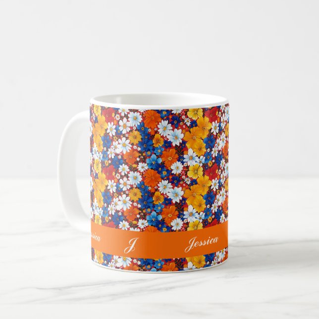 Beautiful Spring Colourful Girly Wildflowers Scrip Coffee Mug (Front Left)
