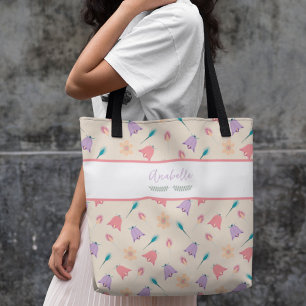 Beautiful Spring Floral Pattern with Name Tote Bag