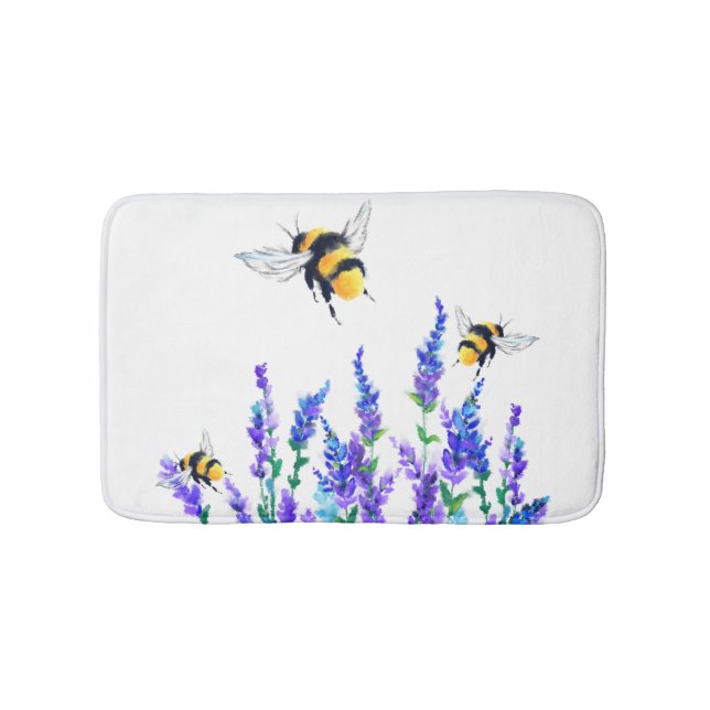 Beautiful Spring Flowers and Bees Flying Bath Mat (Front)