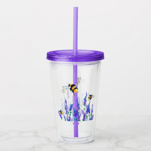 Beautiful Spring Flowers and Bees Flying - Drawing Acrylic Tumbler