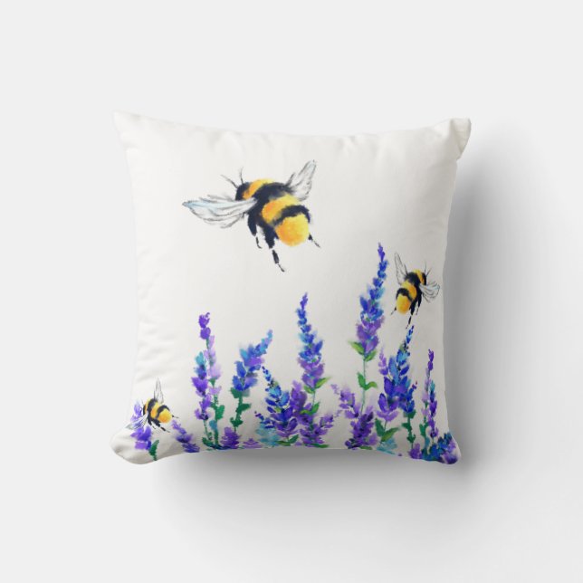 Beautiful Spring Flowers and Bees Flying - Drawing Cushion (Front)