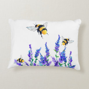 Beautiful Spring Flowers and Bees Flying - Drawing Decorative Cushion