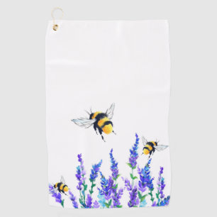 Beautiful Spring Flowers and Bees Flying - Drawing Golf Towel