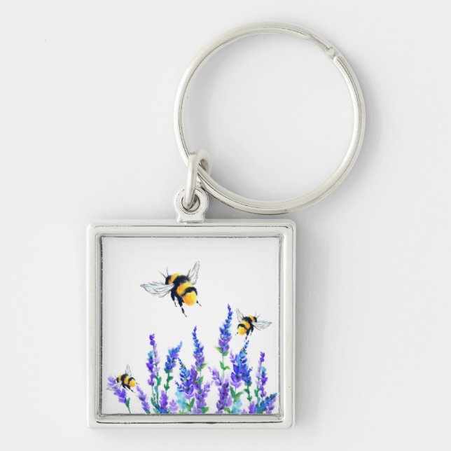 Beautiful Spring Flowers and Bees Flying - Drawing Key Ring (Front)