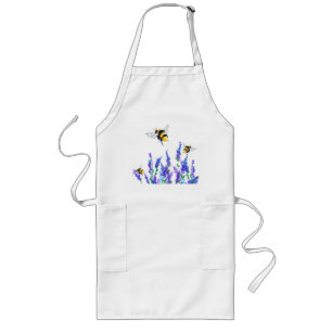 Beautiful Spring Flowers and Bees Flying - Drawing Long Apron