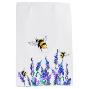 Beautiful Spring Flowers and Bees Flying - Drawing Medium Gift Bag