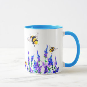 Beautiful Spring Flowers and Bees Flying Drawing Mug