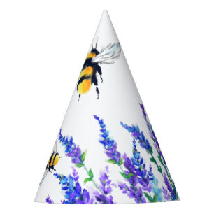Beautiful Spring Flowers and Bees Flying - Drawing Party Hat
