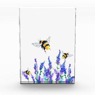 Beautiful Spring Flowers and Bees Flying - Drawing Photo Block