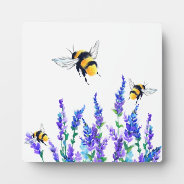 Beautiful Spring Flowers and Bees Flying - Drawing Plaque (Front)