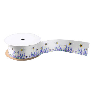 Beautiful Spring Flowers and Bees Flying  Drawing Satin Ribbon