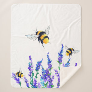 Beautiful Spring Flowers and Bees Flying - Drawing Sherpa Blanket
