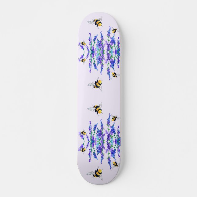 Beautiful Spring Flowers and Bees Flying - Drawing Skateboard (Front)