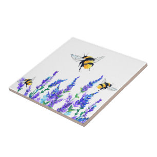 Beautiful Spring Flowers and Bees Flying - Drawing Tile