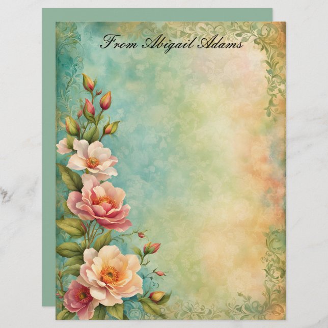 Beautiful Spring Flowers Faded Decorative Border Custom Letterhead (Front/Back)