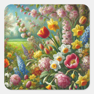 Beautiful Spring Flowers  Square Sticker