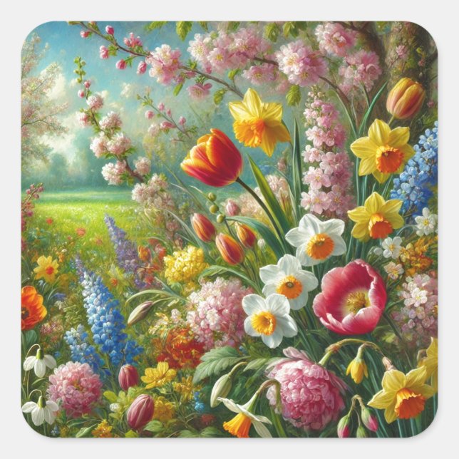 Beautiful Spring Flowers  Square Sticker (Front)