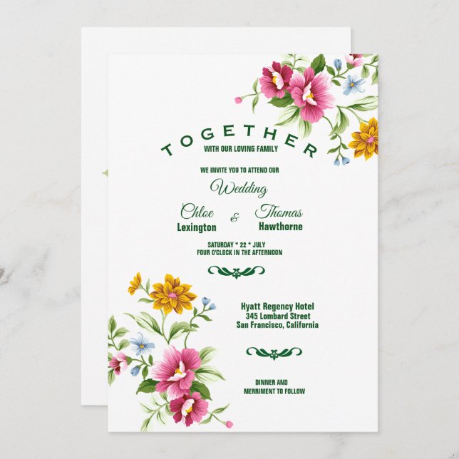 Beautiful Spring Flowers Wedding Invitation (Front/Back)