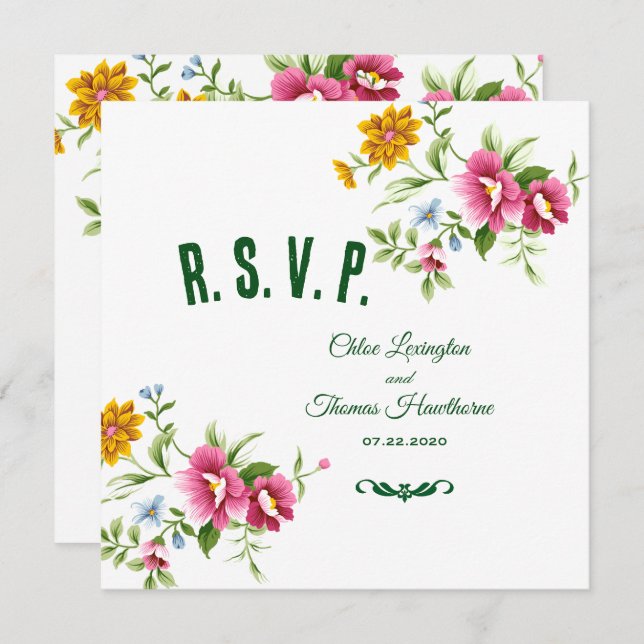 Beautiful Spring Flowers Wedding RSVP Card (Front/Back)