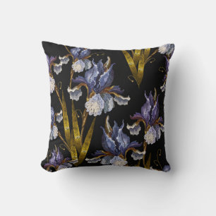 Beautiful spring irises embroidery seamless patter cushion