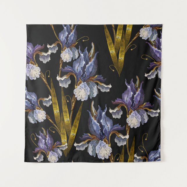 Beautiful spring irises embroidery seamless patter tapestry (Front)
