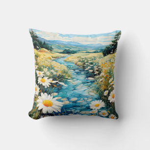 Beautiful Spring Meadow Illustration Cushion