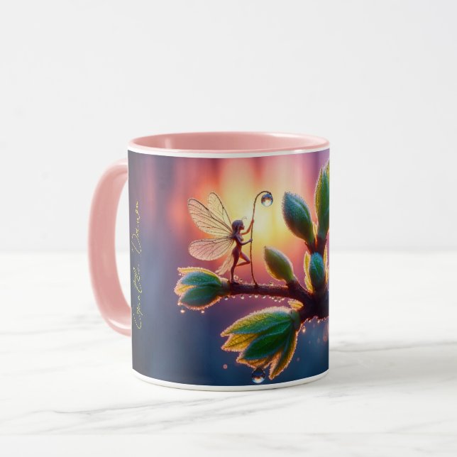 Beautiful spring nature with miniature pixie art mug (Front Left)