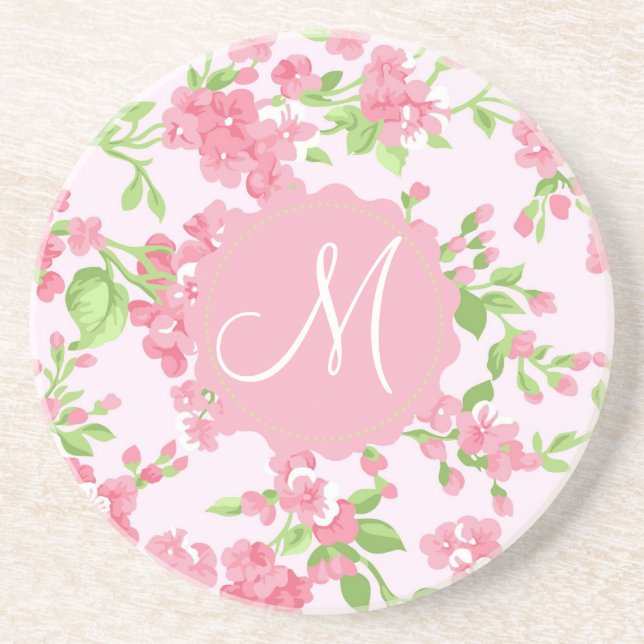Beautiful Spring pink watercolor peach flowers Coaster (Front)