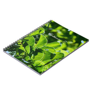 Beautiful spring, summer green leaves. Add name Notebook