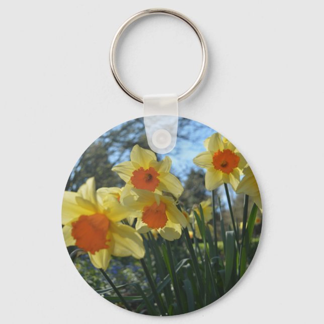 Beautiful spring yellow,orange daffodil flowers key ring (Front)
