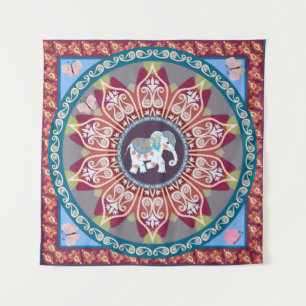Beautiful square blanket in ethnic style with mand tapestry