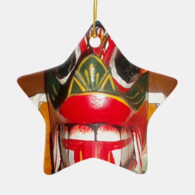 Beautiful Sri Lankan Traditional Fire Mask Art   Ceramic Tree Decoration (Front)