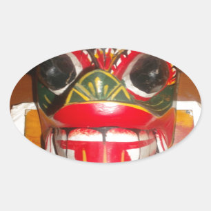Beautiful Sri Lankan Traditional Fire Mask Art Oval Sticker