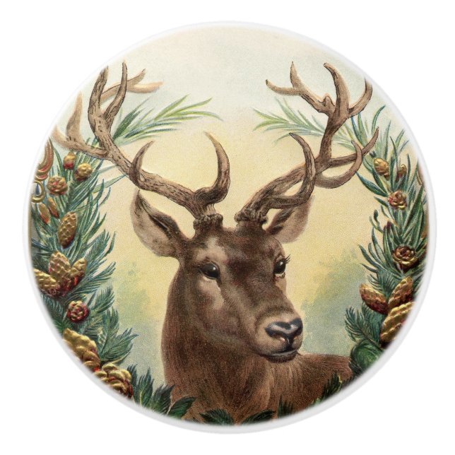 Beautiful Stag Deer with majestic antlers Ceramic Knob (Front)