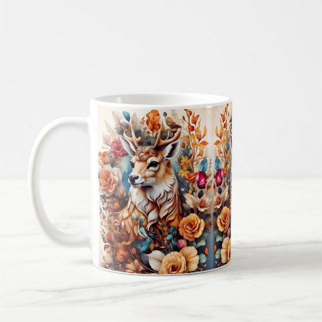 Beautiful Stag in amongst flowers Coffee Mug (Left)