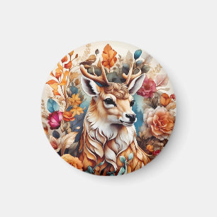 Beautiful Stag in amongst flowers Magnet