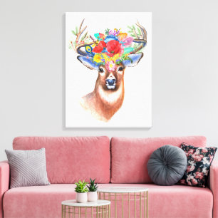 Beautiful Stag with Multi-Coloured Flowers Canvas Print
