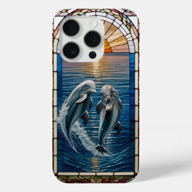 Beautiful Stained Glass Art With Jumping Dolphins Case-Mate iPhone Case (Back)
