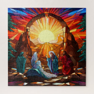 Beautiful Stained Glass Christmas Nativity Scene Jigsaw Puzzle