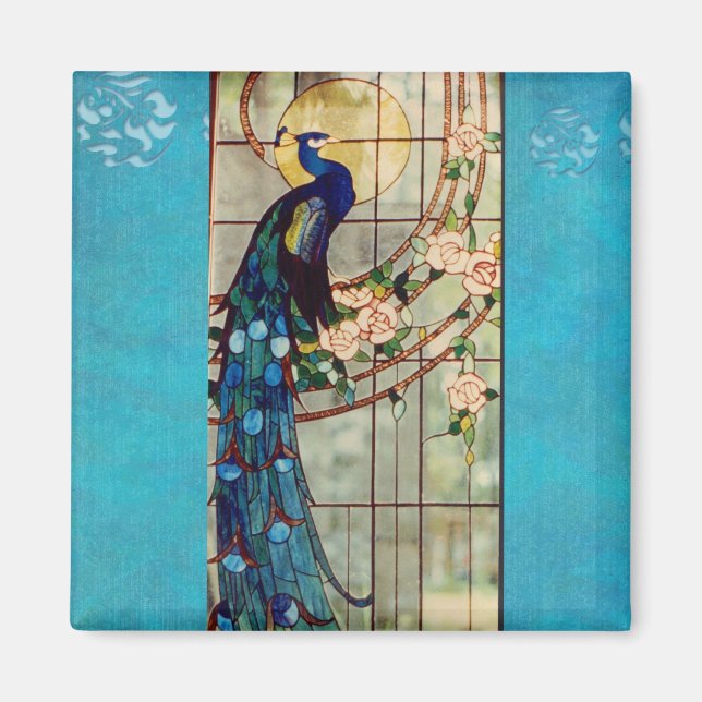 Beautiful Stained Glass Peacock Magnet (Front)