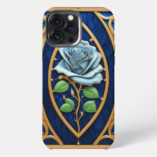 Beautiful Stained Glass Window with Blue Rose iPhone 13 Pro Max Case