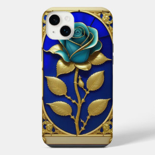 Beautiful Stained Glass Window with Blue Rose iPhone 14 Plus Case