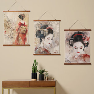Beautiful Standing Geisha Hanging Tapestry