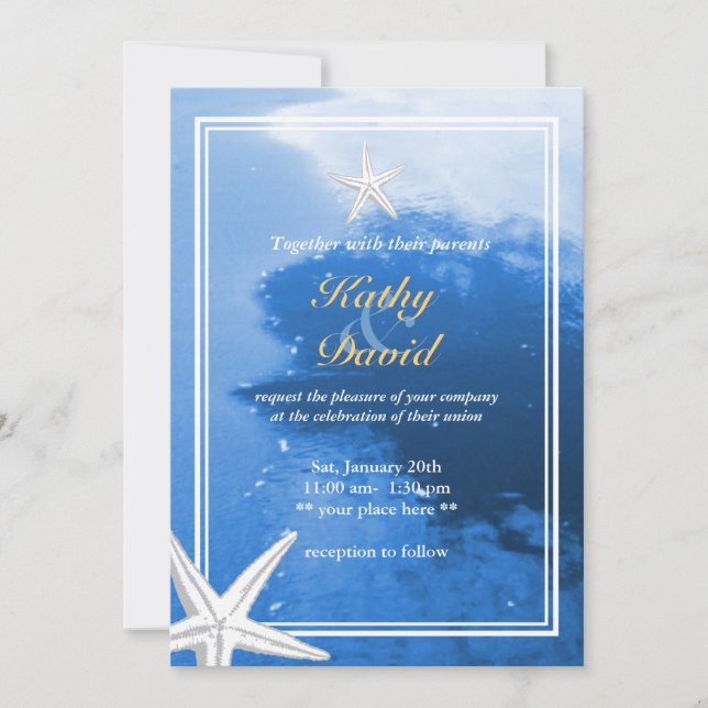 Beautiful Starfish Beach Theme Wedding Invitation (Front)