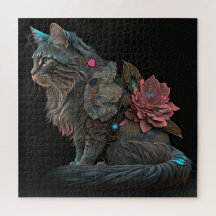Beautiful steampunk cat with pink flowers