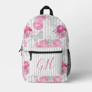 Beautiful Steampunk Elegance Pink Roses on Silver Printed Backpack