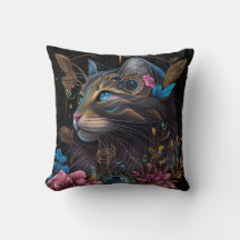 Beautiful steampunk Maine Coon with flowers AI art