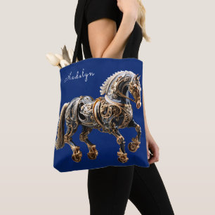 Beautiful Steampunk Stallion Gold Black Tote Bag
