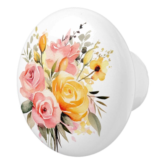 Beautiful Stems of Peach and Pink Roses Ceramic Knob (Right)